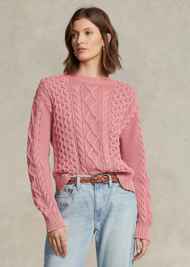 Sueter Polo Ralph Lauren Mujer Aran-Knit Cotton Cuello Redondo Jumper Chile Rosas LOHCU-8542